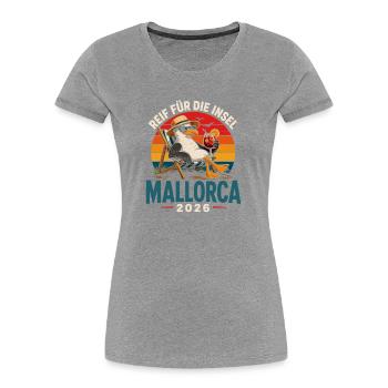 Mallorca 2026 Strandkorb Seemöwe - Frauen Premium Bio T-Shirt - Grau meliert - Vorne - Mia (176cm)
