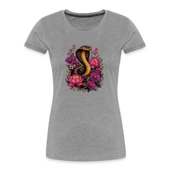 Magie du cobra et des fleurs - T-shirt bio Premium Femme - gris chiné - Devant - Mia (176cm)