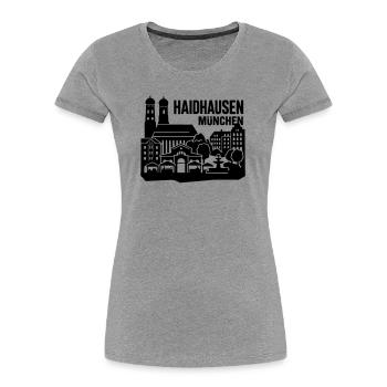 München Skyline Haidhausen - Frauen Premium Bio T-Shirt - Grau meliert - Vorne - Mia (176cm)