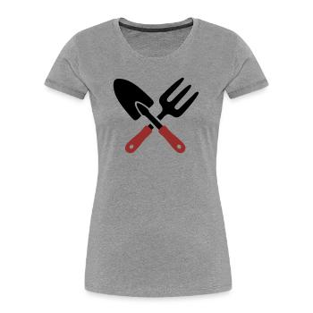 Icône de pelle d’outil de jardin - T-shirt bio Premium Femme - gris chiné - Devant - Mia (176cm)