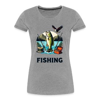 Lakeside Bass Splash Illustration - Women's Premium Organic T-Shirt - heather grey - Front - Mia (176cm)