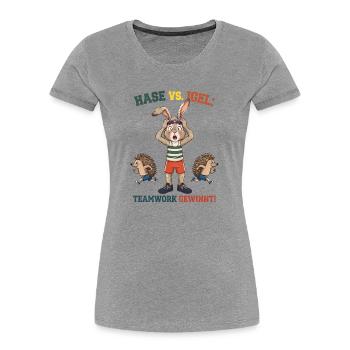 Hase vs. Igel Teamwork - Frauen Premium Bio T-Shirt - Grau meliert - Vorne - Mia (176cm)