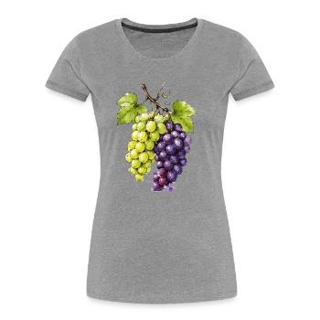 Grappe de raisins aquarelle vert violet - T-shirt bio Premium Femme - gris chiné - Devant - Mia (176cm)