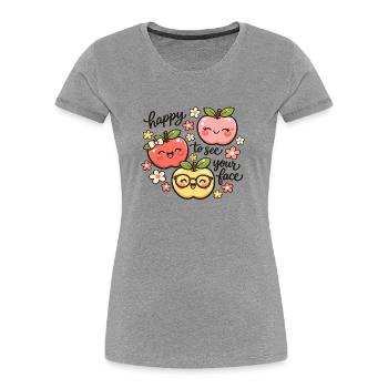 Kawaii Apple Trio Cheer - Women's Premium Organic T-Shirt - heather grey - Front - Mia (176cm)