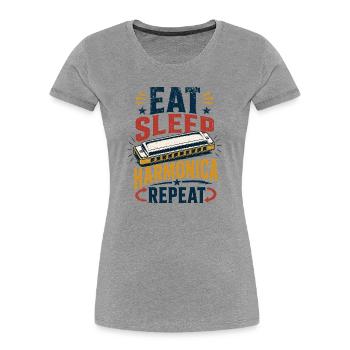 Instrument Harmonika Repeat-Music Mundharmonika - Frauen Premium Bio T-Shirt - Grau meliert - Vorne - Mia (176cm)