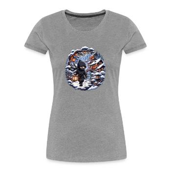 Winter ninja in snowy village - Women's Premium Organic T-Shirt - heather grey - Front - Mia (176cm)