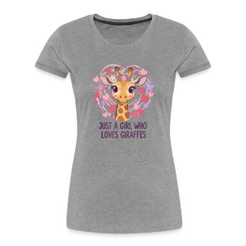 Girafe Fille Amoureuse GIRAFE - T-shirt bio Premium Femme - gris chiné - Devant - Mia (176cm)