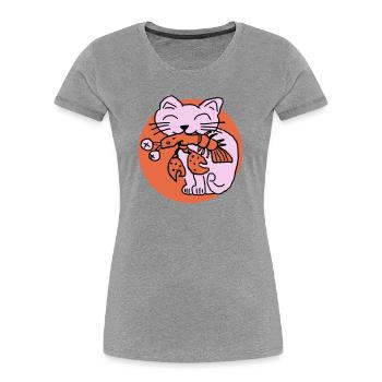 Katze frisst Krebs auf - Frauen Premium Bio T-Shirt - Grau meliert - Vorne - Mia (176cm)