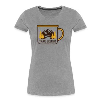 Berge Tasse Wander Logo - Frauen Premium Bio T-Shirt - Grau meliert - Vorne - Mia (176cm)