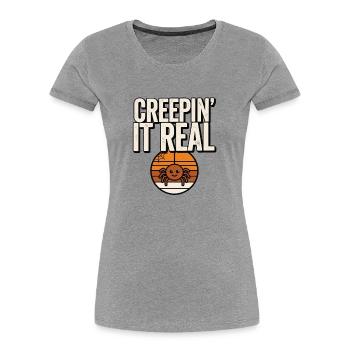 Niedliche Halloween-Spinne – Creepin' It Real - Frauen Premium Bio T-Shirt - Grau meliert - Vorne - Mia (176cm)