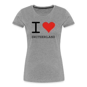 I LOVE SWITZERLAND - Frauen Premium Bio T-Shirt - Grau meliert - Vorne - Mia (176cm)