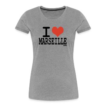 i love Marseille - couleurs personnalisables - T-shirt bio Premium Femme - gris chiné - Devant - Mia (176cm)