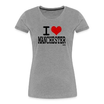 I love Manchester - couleurs personnalisables - T-shirt bio Premium Femme - gris chiné - Devant - Mia (176cm)