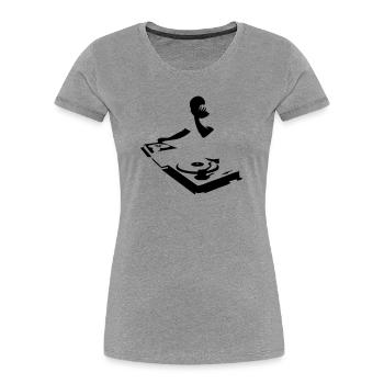DJ - Frauen Premium Bio T-Shirt - Grau meliert - Vorne - Mia (176cm)