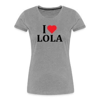 nom t-shirt J’aime Lola t-shirt idée cadeau - T-shirt bio Premium Femme - gris chiné - Devant - Mia (176cm)