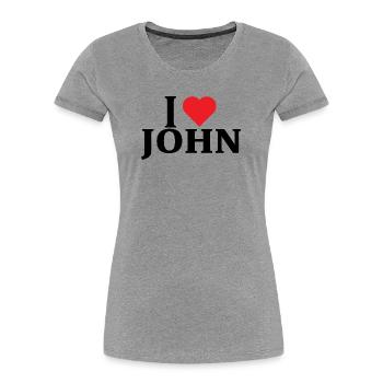 Name T-Shirt I love John T-Shirt Geschenkidee - Frauen Premium Bio T-Shirt - Grau meliert - Vorne - Mia (176cm)