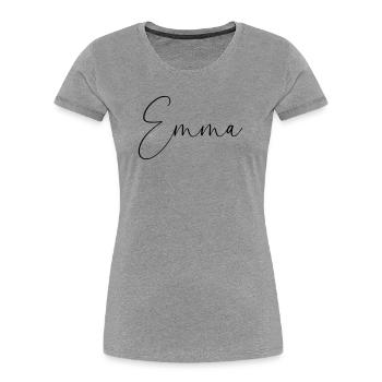 Emma / Conception personnalisée de l’écriture manuscrite - T-shirt bio Premium Femme - gris chiné - Devant - Mia (176cm)