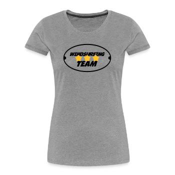 Windsurfing / Windsurfen / Planche à voile - Frauen Premium Bio T-Shirt - Grau meliert - Vorne - Mia (176cm)