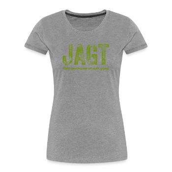 Schriftzug Jagt mit detailreichem Muster - Frauen Premium Bio T-Shirt - Grau meliert - Vorne - Mia (176cm)