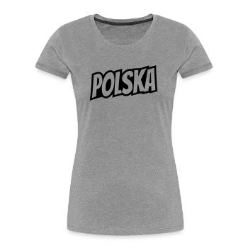 Lettrage Polska - Pologne - T-shirt bio Premium Femme - gris chiné - Devant - Mia (176cm)