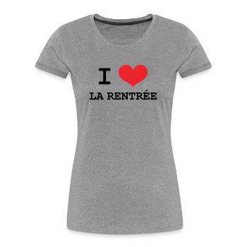 J'aime la Rentrée : Motif Scolaire Sortie de Class - T-shirt bio Premium Femme - gris chiné - Devant - Mia (176cm)