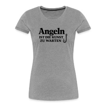 Angeln ist die Kunst zu warten – Angel-Design - Frauen Premium Bio T-Shirt - Grau meliert - Vorne - Mia (176cm)