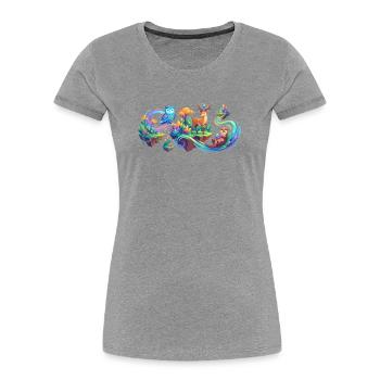 Motif des animaux de la forêt fantastique Rêve de la forêt fantastique - T-shirt bio Premium Femme - gris chiné - Devant - Mia (176cm)