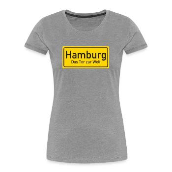 Hamburg place name sign Germany - Women's Premium Organic T-Shirt - heather grey - Front - Mia (176cm)