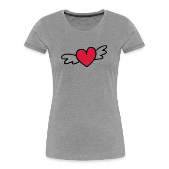 cadeau d'amour coeur volant - T-shirt bio Premium Femme - gris chiné - Devant - Mia (176cm)
