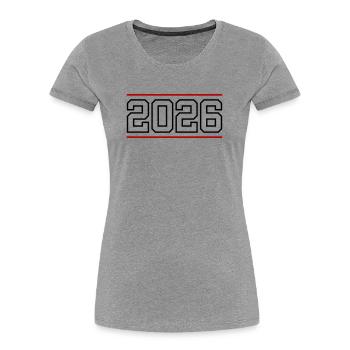 2026 Line - Women's Premium Organic T-Shirt - heather grey - Front - Mia (176cm)