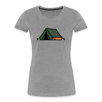 Camping sous tente Camp d’été Scout en plein air - T-shirt bio Premium Femme - gris chiné - Devant - Mia (176cm)
