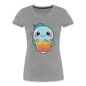 Kawaii Cute Happy Colorful Fish Bubble Tea - T-shirt bio Premium Femme - gris chiné - Devant - Mia (176cm)