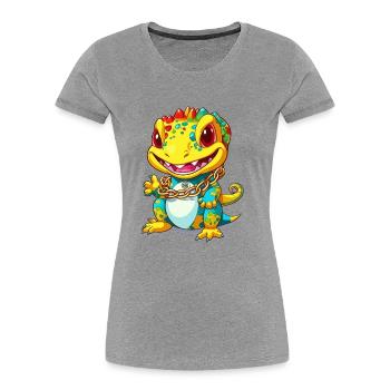 Lézard d’or - T-shirt bio Premium Femme - gris chiné - Devant - Mia (176cm)