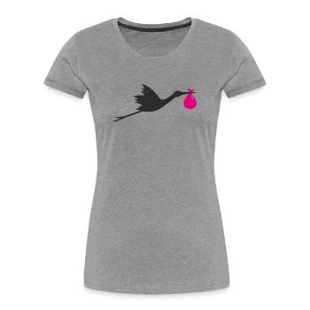 Klapperstorch Storch Mädchen rosa - Frauen Premium Bio T-Shirt - Grau meliert - Vorne - Mia (176cm)