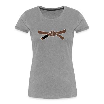 Ceinture marron - Ceinture marron - T-shirt bio Premium Femme - gris chiné - Devant - Mia (176cm)