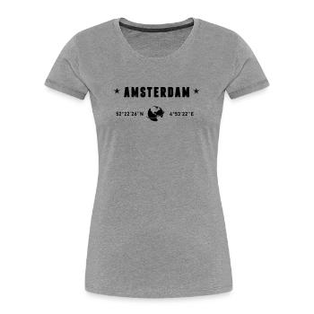 Amsterdam Netherlands Coordinates Gps Globe - Women's Premium Organic T-Shirt - heather grey - Front - Mia (176cm)