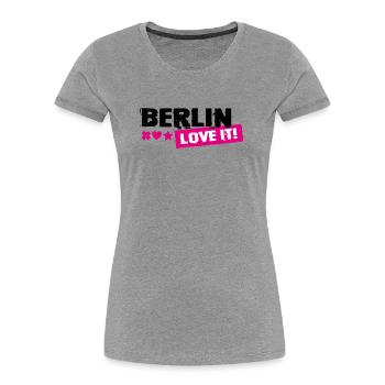 Berlin Love It Pink Stamp - Frauen Premium Bio T-Shirt - Grau meliert - Vorne - Mia (176cm)
