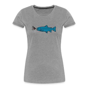 Vecteur de morsure de la truite à la mouche - T-shirt bio Premium Femme - gris chiné - Devant - Mia (176cm)