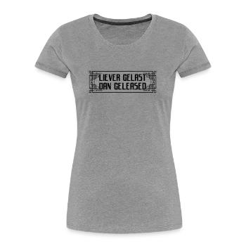 Geschweißter statt geleaster Aufkleber * - Frauen Premium Bio T-Shirt - Grau meliert - Vorne - Mia (176cm)
