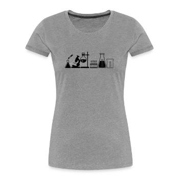 Labor mit Gläsern, Mikroskop und Röhrchen - Frauen Premium Bio T-Shirt - Grau meliert - Vorne - Mia (176cm)