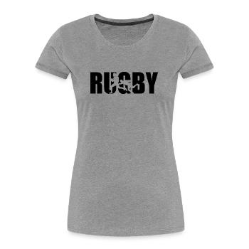Klassisches Rugby Design – Stärke & Teamgeist - Frauen Premium Bio T-Shirt - Grau meliert - Vorne - Mia (176cm)