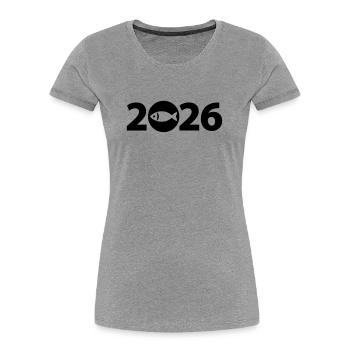 Pêcheur, Poisson, Club de pêche 2026 - T-shirt bio Premium Femme - gris chiné - Devant - Mia (176cm)