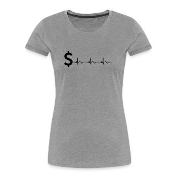 Dollar Sign $ ECG Heartbeat - Women's Premium Organic T-Shirt - heather grey - Front - Mia (176cm)