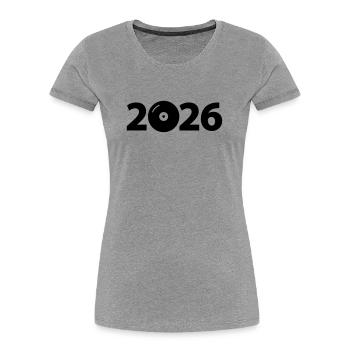 Musik DJ Vinyl Schallplatte Party 2026 - Frauen Premium Bio T-Shirt - Grau meliert - Vorne - Mia (176cm)