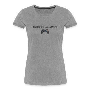Gaming wie in den 90ern - Frauen Premium Bio T-Shirt - Grau meliert - Vorne - Mia (176cm)