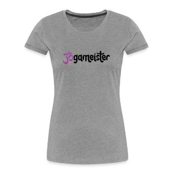 Jogameister - Typografisches OM (3-Farbig) - Frauen Premium Bio T-Shirt - Grau meliert - Vorne - Mia (176cm)