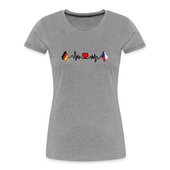 Cardioherz mit Flagge Deutschland und Flagge Tschechien - Frauen Premium Bio T-Shirt - Grau meliert - Vorne - Mia (176cm)