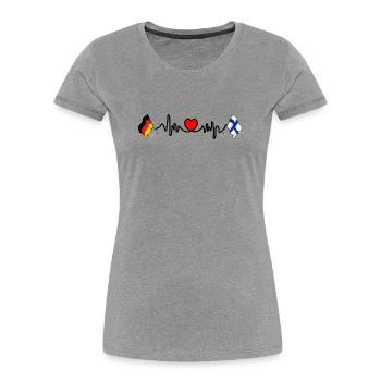 Cardioherz mit Flagge Deutschland und Flagge Finnland - Frauen Premium Bio T-Shirt - Grau meliert - Vorne - Mia (176cm)