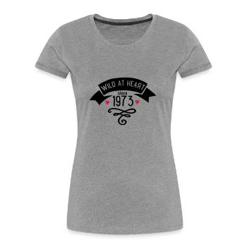 anniversaire - T-shirt bio Premium Femme - gris chiné - Devant - Mia (176cm)