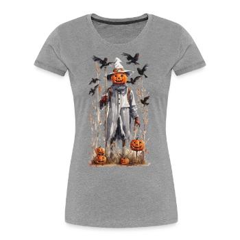 Halloween Goblincore Vogelscheuche Naturkunst - Frauen Premium Bio T-Shirt - Grau meliert - Vorne - Mia (176cm)